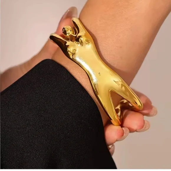 Gold Sculptural Goddess Cuff Bracelet – Adjustable Statement Piece - Picture 8 of 8